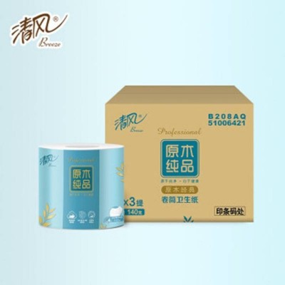 清风原木纯品4层小叶细点压花卫生纸140g*24卷图2