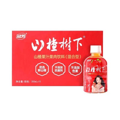 冠芳山楂树下饮料山楂果汁果肉饮料350ml*15瓶整箱节日送礼含礼袋图2