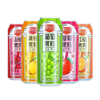 好益多果粒饮料490ml*5罐整箱鲜乐仕黄桃罐头果肉果汁葡萄味罐装饮品图5