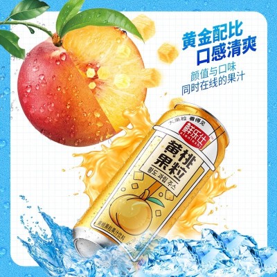 好益多果粒饮料490ml*5罐整箱鲜乐仕黄桃罐头果肉果汁葡萄味罐装饮品图2