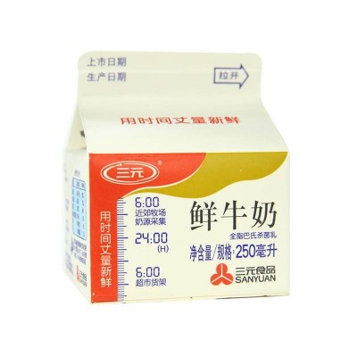 三元纯鲜牛奶 250ml*12盒 整箱装图2