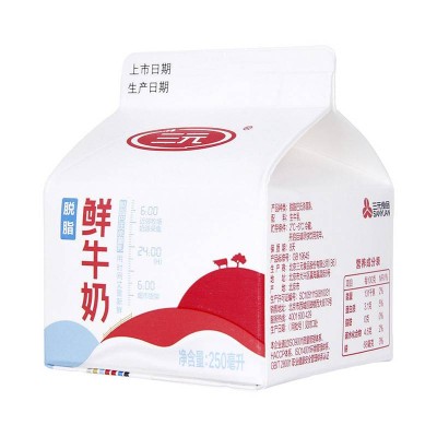 三元脱脂鲜牛奶 250ml*12盒 整箱装图2