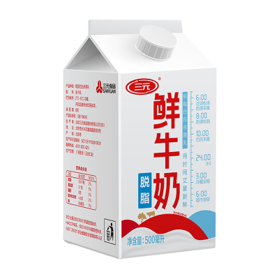 三元脱脂鲜奶 500ml*6盒 整箱装图2