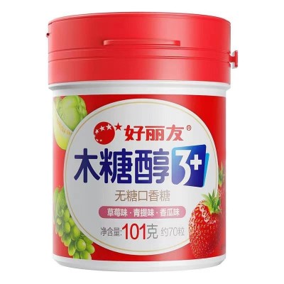 好丽友木糖醇口香糖大瓶101g*3装罐装清新口气无糖花香茉莉q立方图4