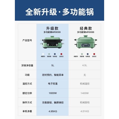 摩飞二代多功能料理锅鸳鸯火锅烤肉涮一体机家用蒸煮炒煎电烤肉锅图5