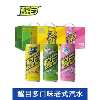 醒目饮料苹果味汽水蜜桃菠萝啤酒味怀旧饮品330mlx12罐整箱特价批图3