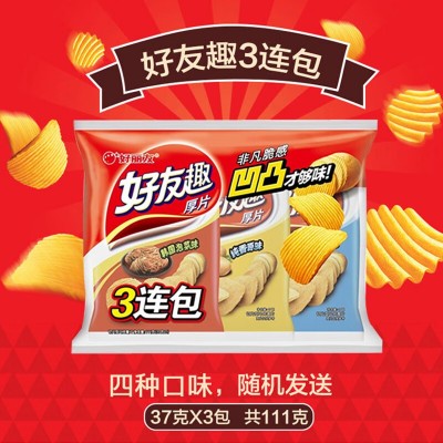 好丽友（orion）零食休闲零食薯片膨化食品好友趣三连包111g图2