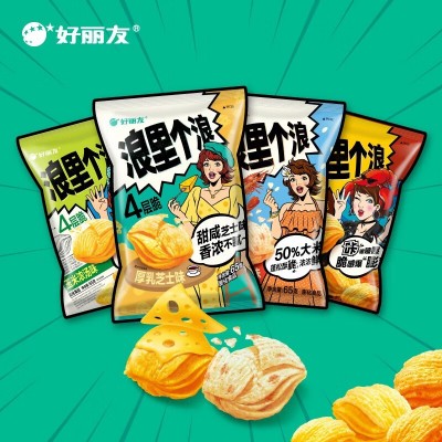 好丽友浪里个浪四层脆波浪玉米薯片65g*3袋零食小吃休闲食品小龙虾味图4