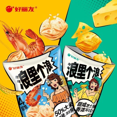 好丽友浪里个浪四层脆波浪玉米薯片65g*3袋零食小吃休闲食品小龙虾味图2