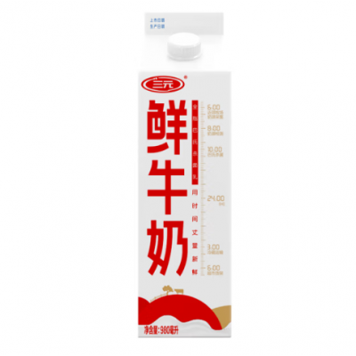 三元 巴氏杀菌乳 全脂鲜牛奶 屋顶包 980ml*6/箱图2